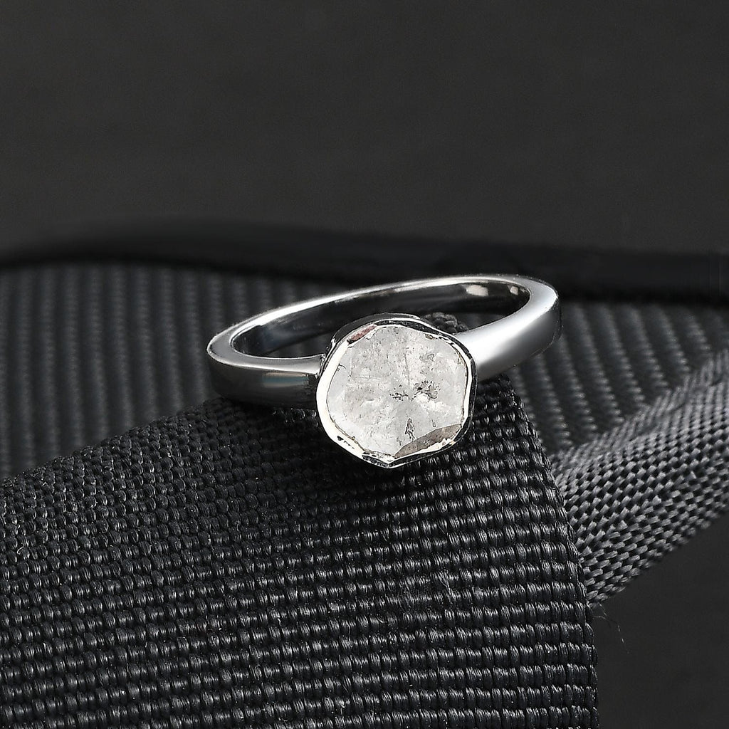 Royal Bali Collection - Artisan Crafted Natural Polki Diamond Ring in Platinum Overlay Sterling Silver 0.50 Ct.