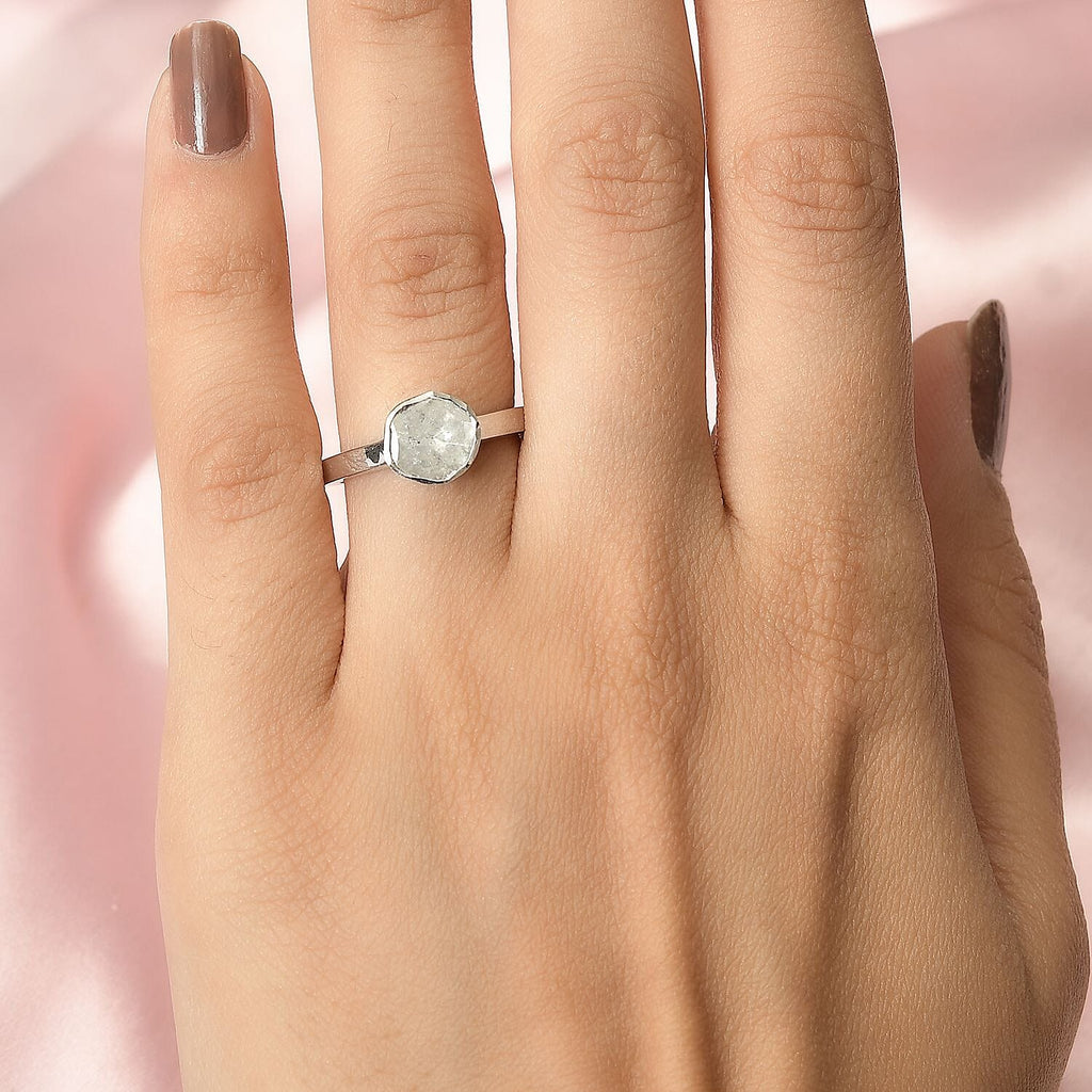 Royal Bali Collection - Artisan Crafted Natural Polki Diamond Ring in Platinum Overlay Sterling Silver 0.50 Ct.
