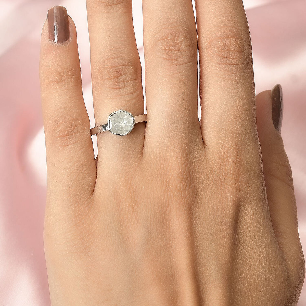 Royal Bali Collection - Artisan Crafted Natural Polki Diamond Solitaire Ring in Platinum Overlay Sterling Silver 0.50 Ct. 7667099 3