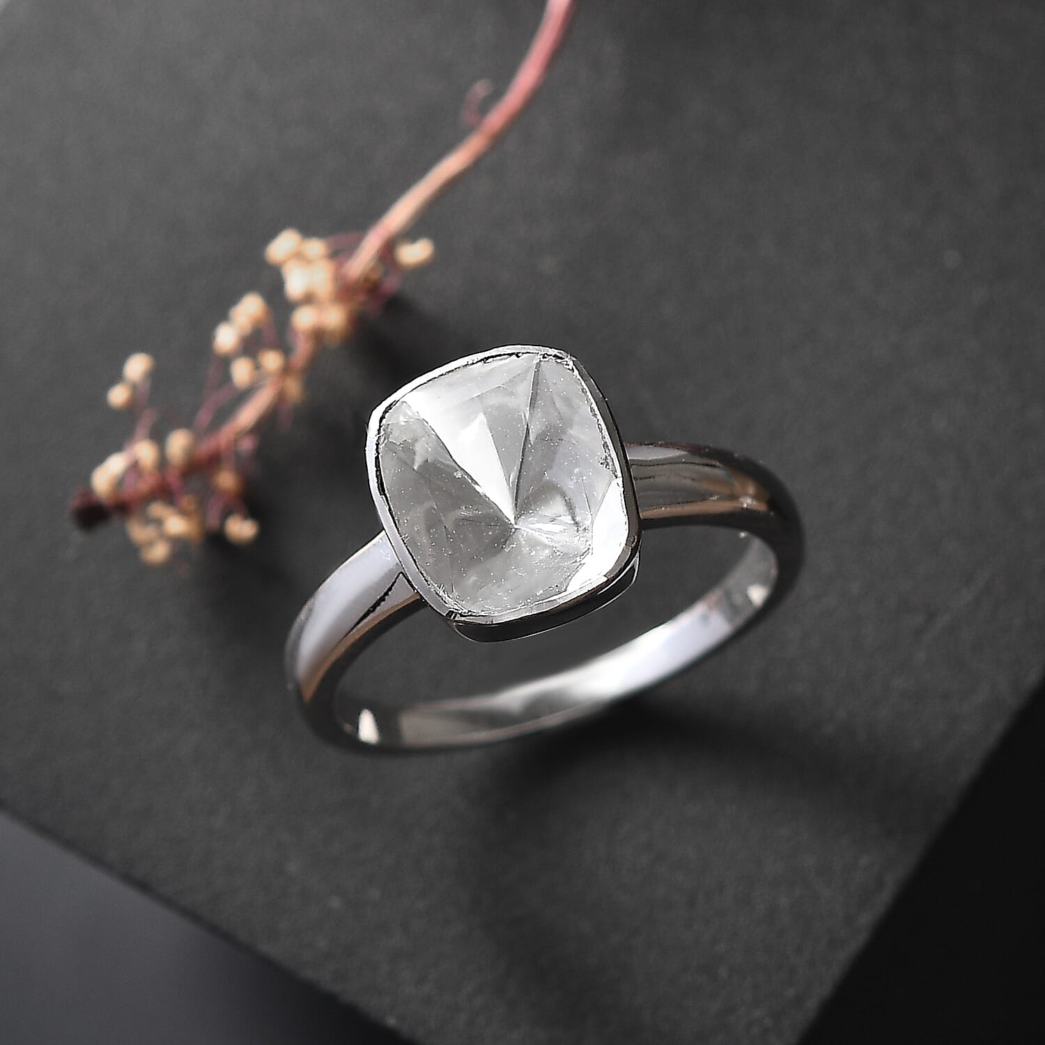 Polki Diamond Solitaire Ring in Rhodium Overlay Sterling Silver 0.50 Ct. 8163981 1