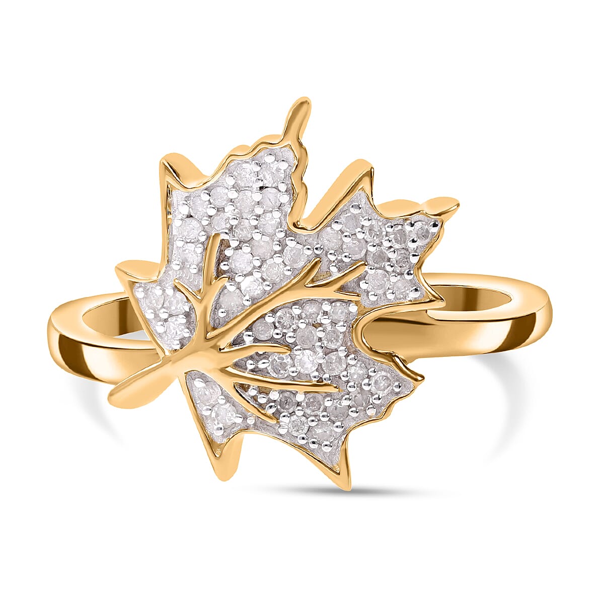 Diamond Maple Leaf Ring in 18K Vermeil YG Plated Sterling Silver 7651255 0