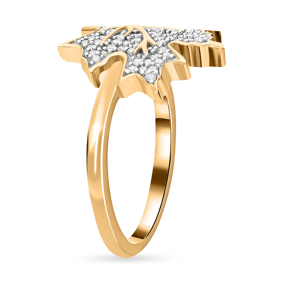 Diamond Maple Leaf Ring in 18K Vermeil YG Plated Sterling Silver 7651255 1