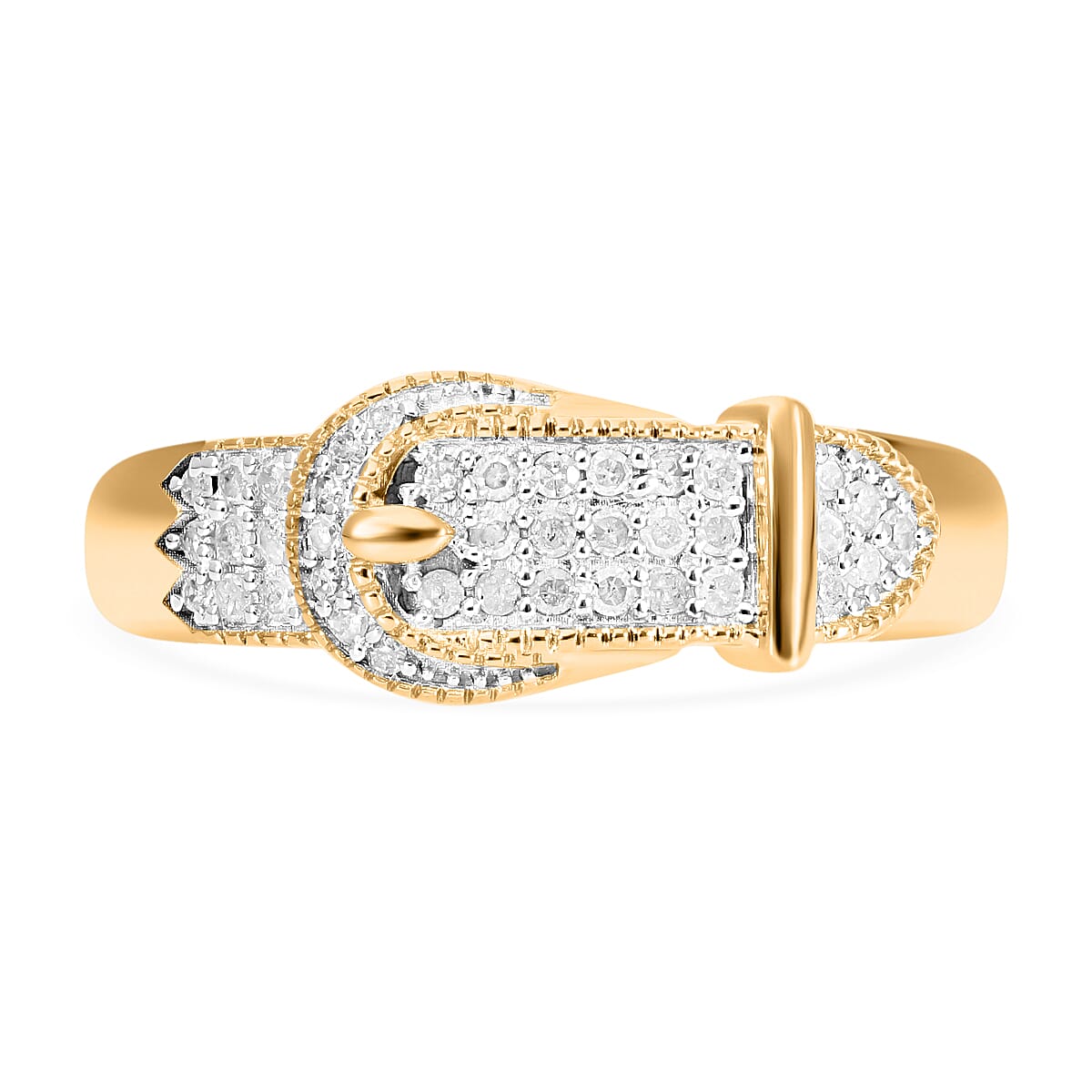 White Diamond Buckle Ring in Vermeil Yellow Gold Plated Sterling Silver 7806753 0