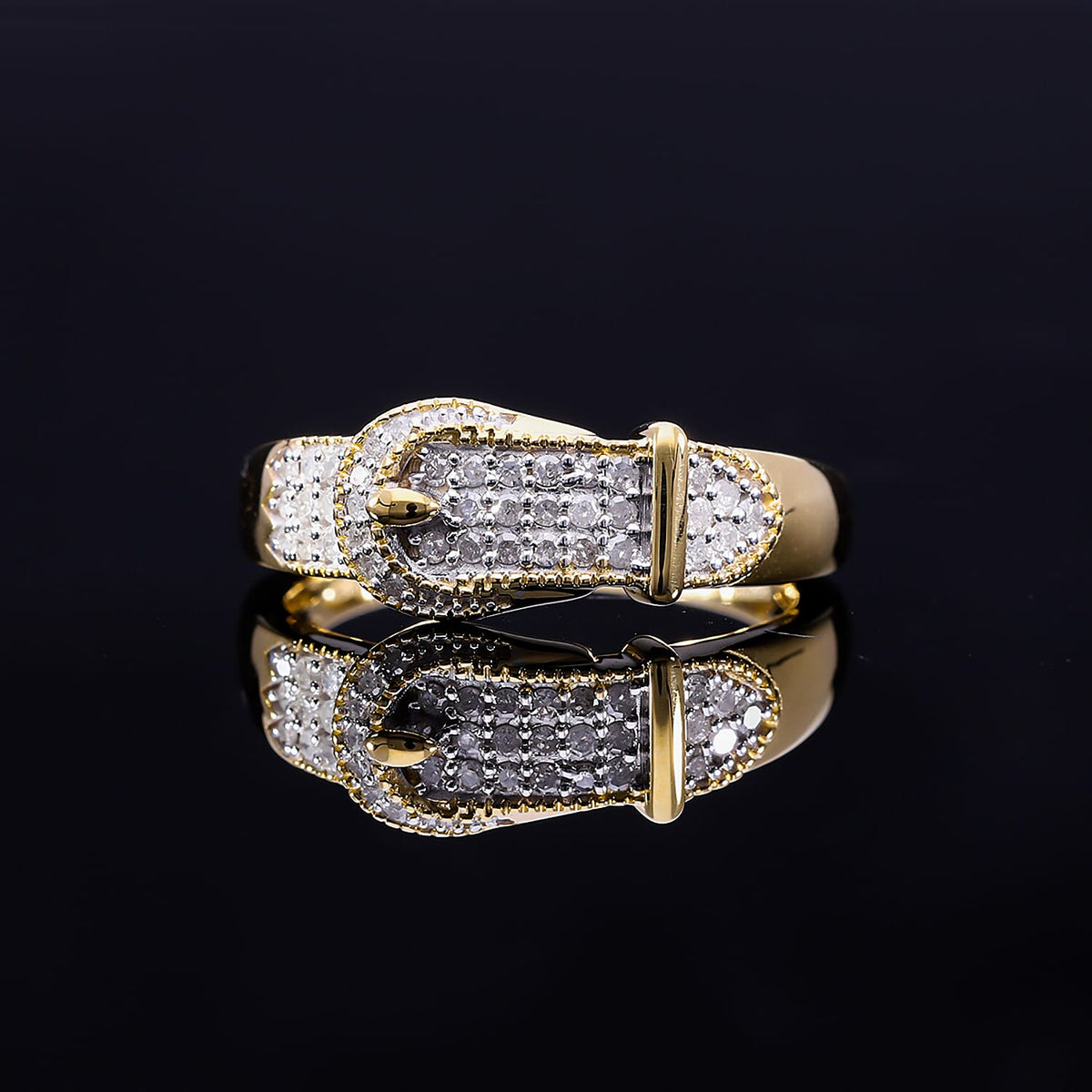 White Diamond Buckle Ring in Vermeil Yellow Gold Plated Sterling Silver 7806753 1