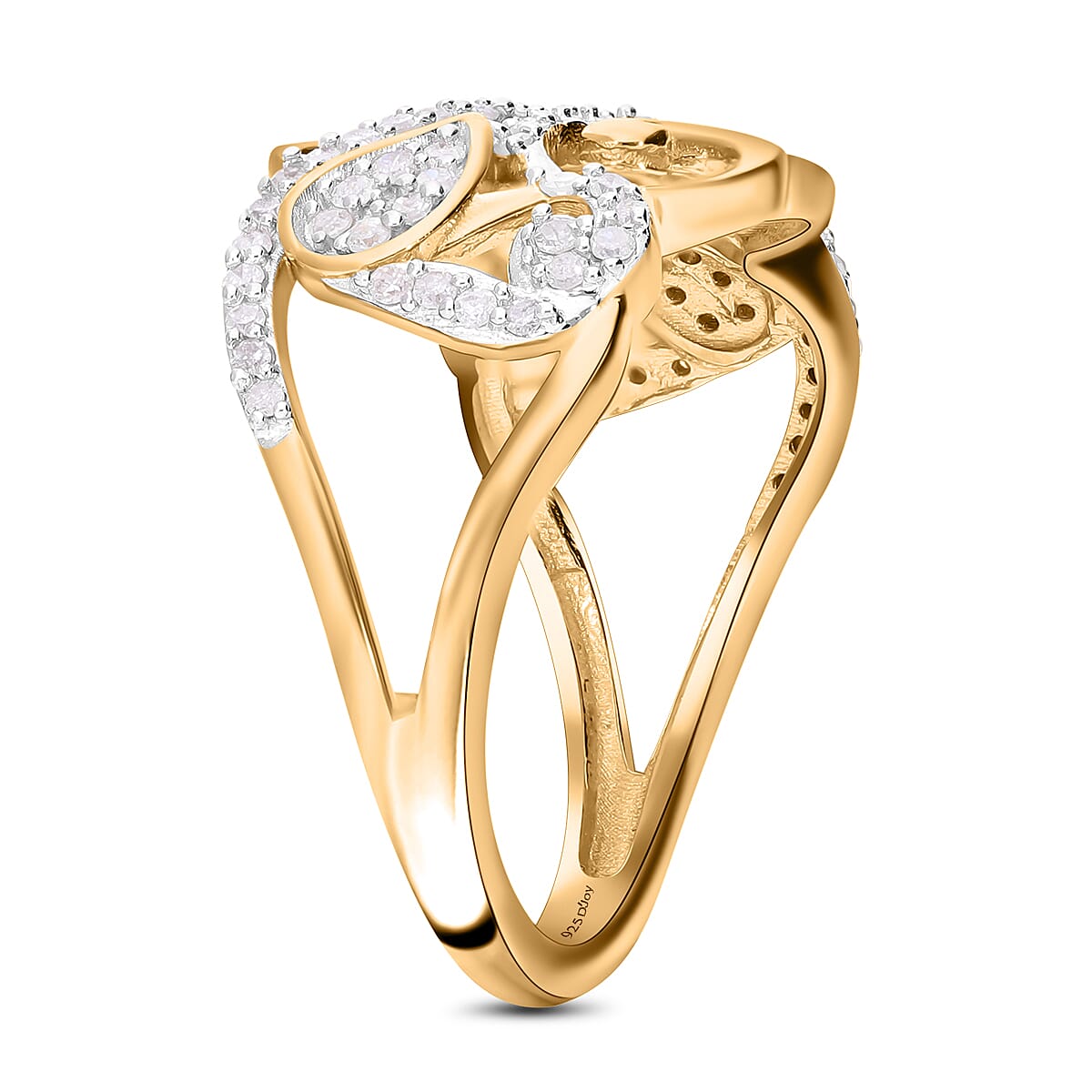Diamond Scroll Vine with Leaves Ring in 18K Vermeil Yellow Gold Plated Sterling Silver 0.33 Ct 7651235 1