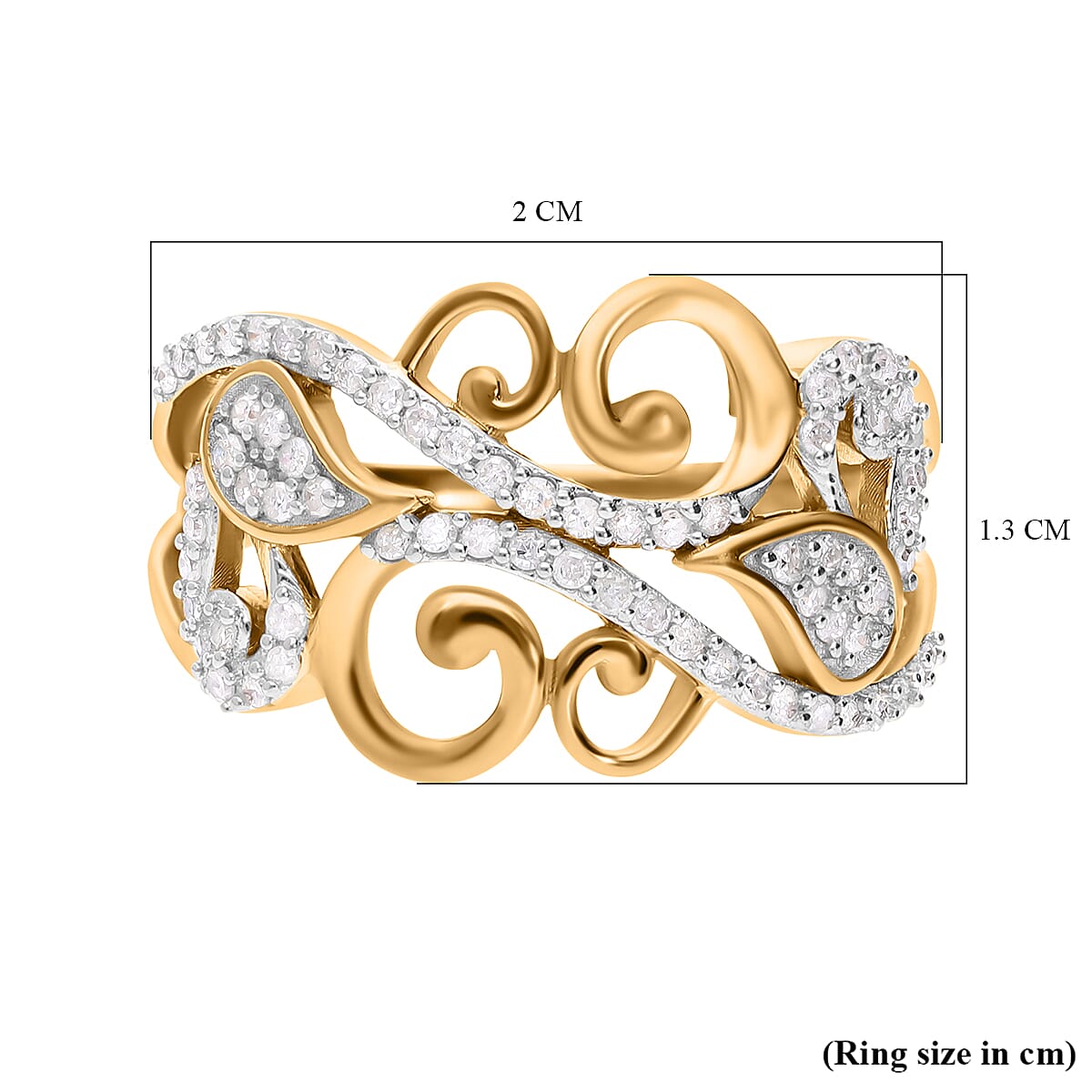 Diamond Scroll Vine with Leaves Ring in 18K Vermeil Yellow Gold Plated Sterling Silver 0.33 Ct 7651235 4