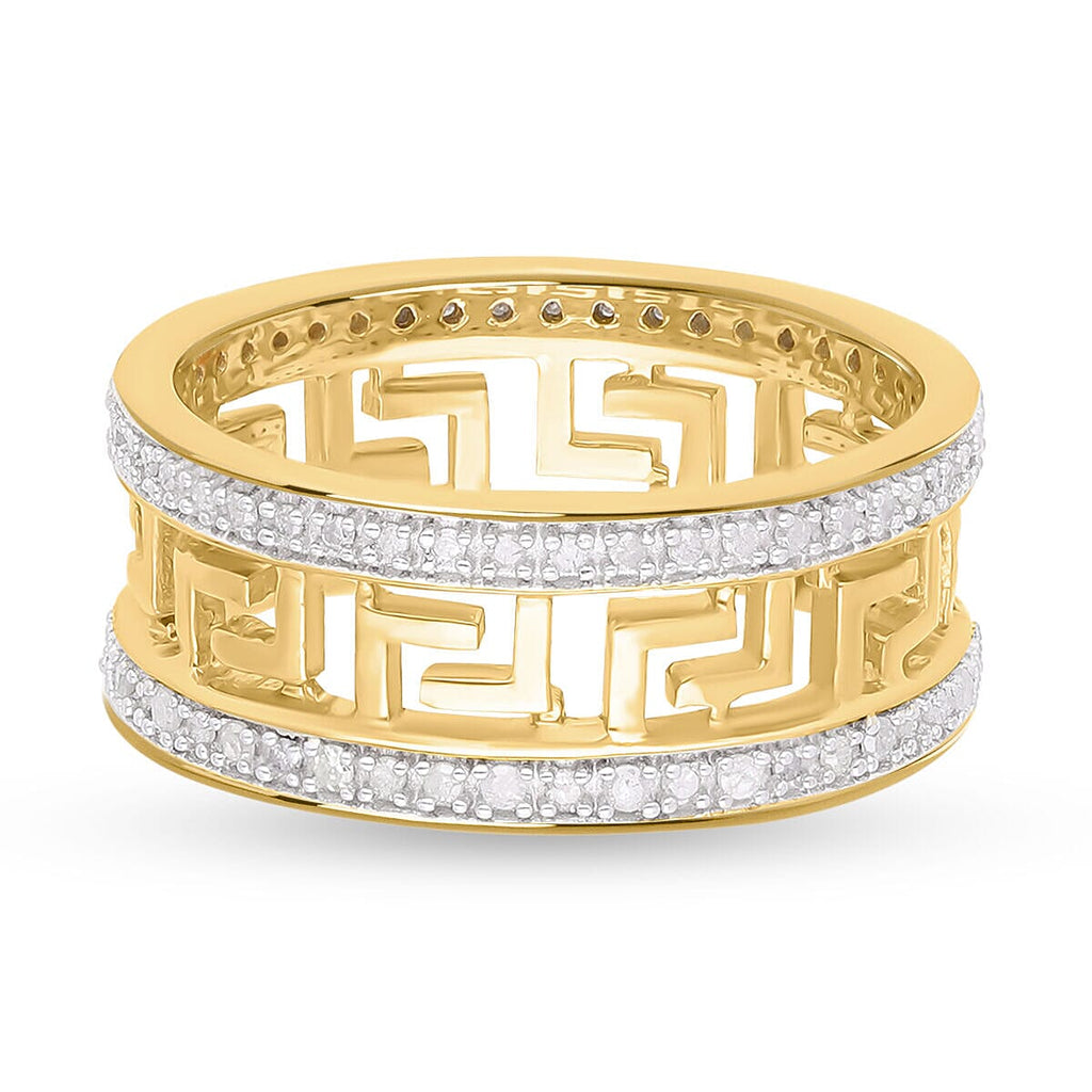 White Diamond Greek Key  Ring in Vermeil YG Overlay Sterling Silver 0.50 Ct