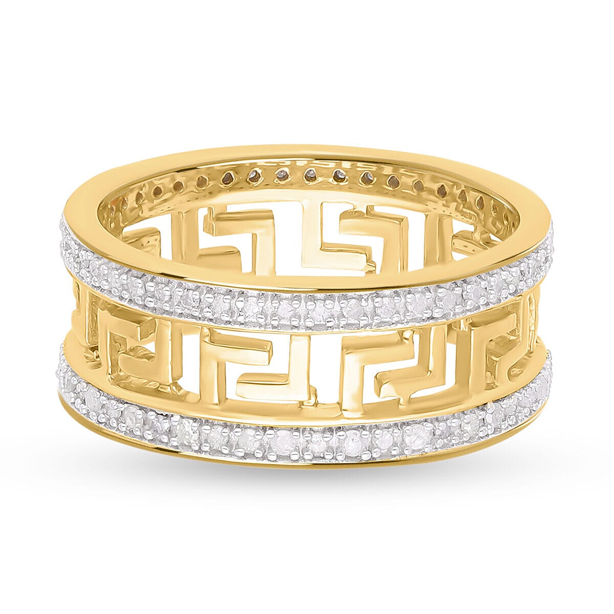 White Diamond Greek Key  Ring in Vermeil YG Overlay Sterling Silver 0.50 Ct 7282794 4