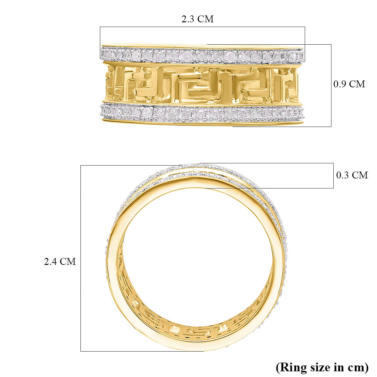 White Diamond Greek Key  Ring in Vermeil YG Overlay Sterling Silver 0.50 Ct 7282794 5