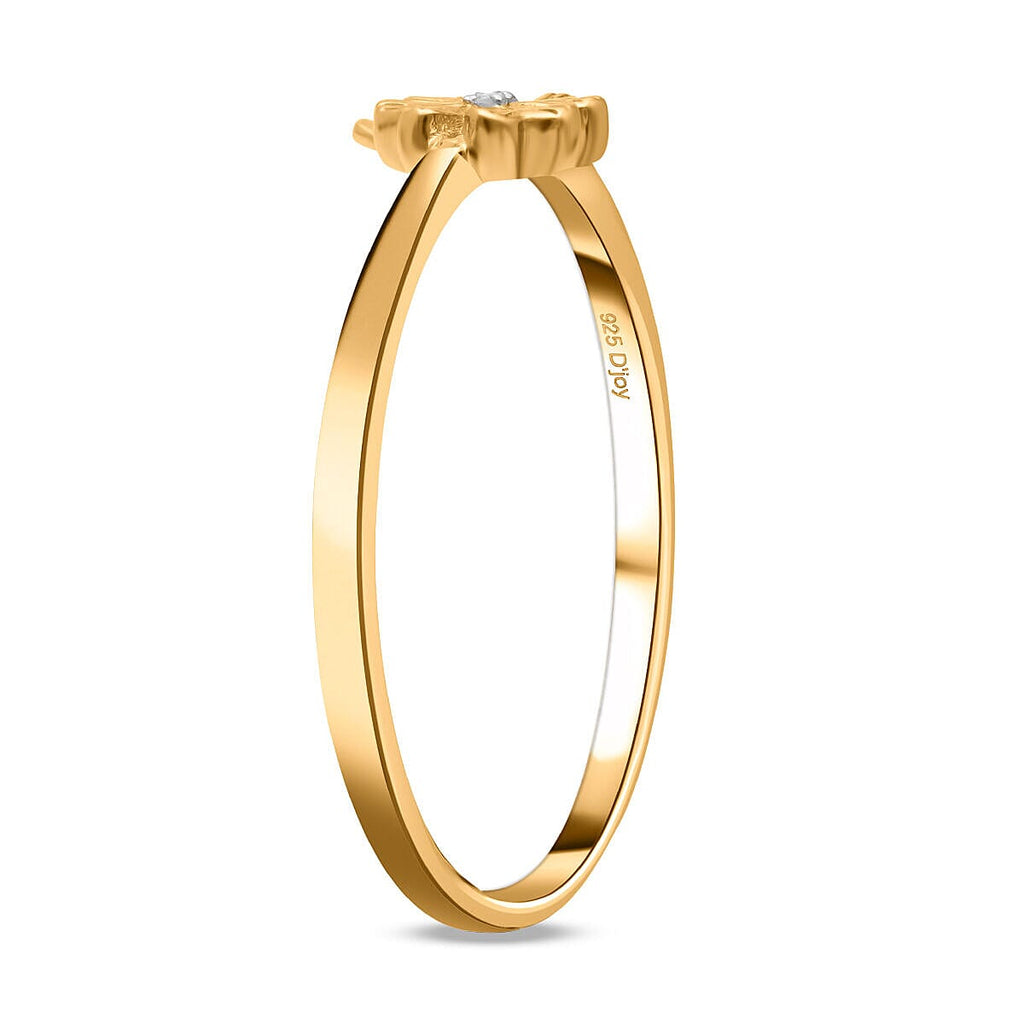 Diamond Floral Ring in Vermeil Yellow Gold Plated Sterling Silver