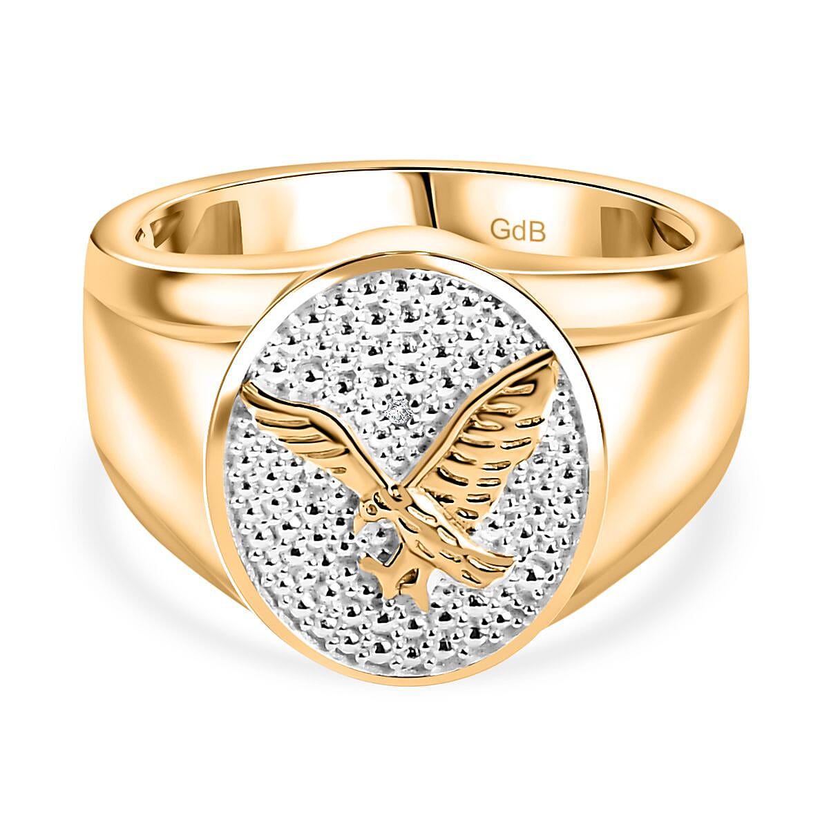 Natural White Diamond Eagle Signet Ring in Gold Tone 7978873 0