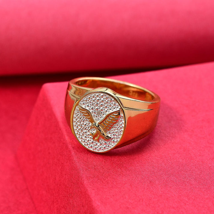 Natural White Diamond Eagle Signet Ring in Gold Tone 7978880 2