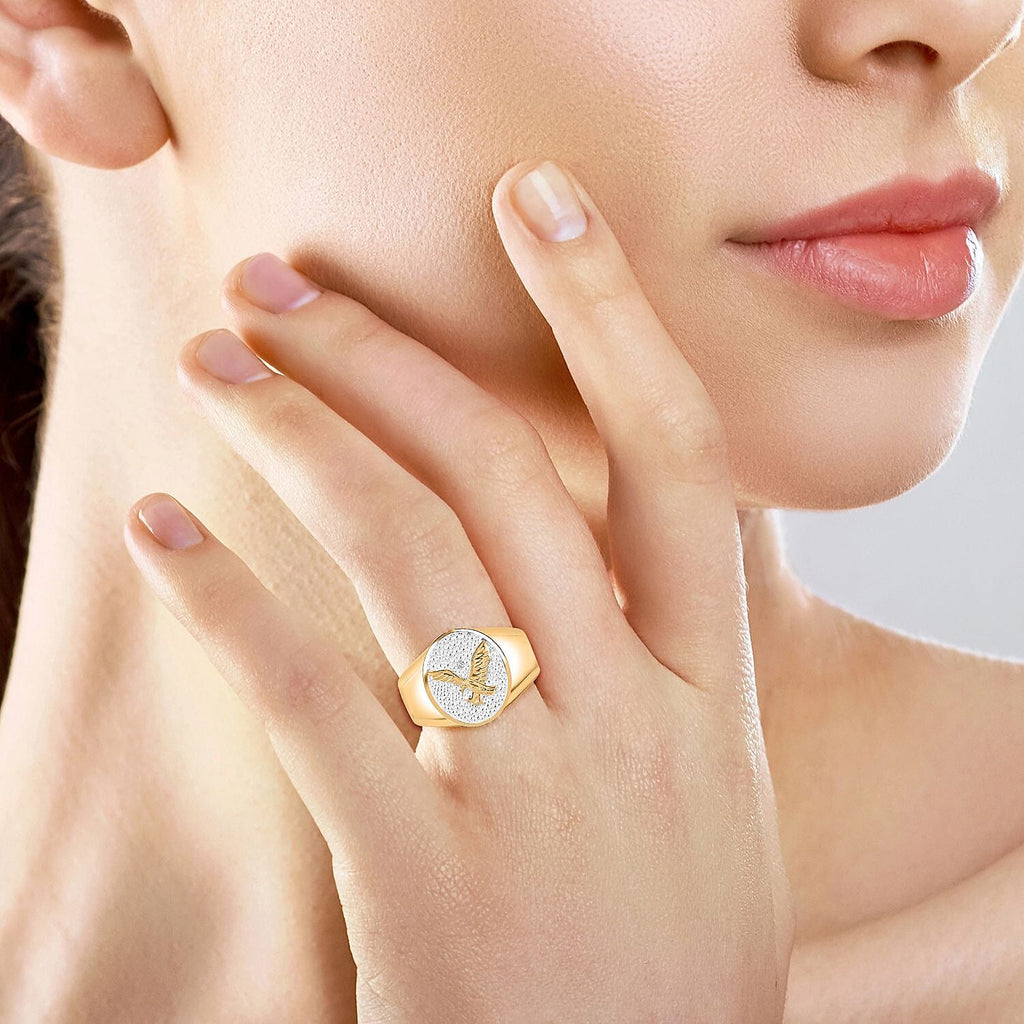 EverTrue Natural White Diamond Eagle Ring in Gold Bond