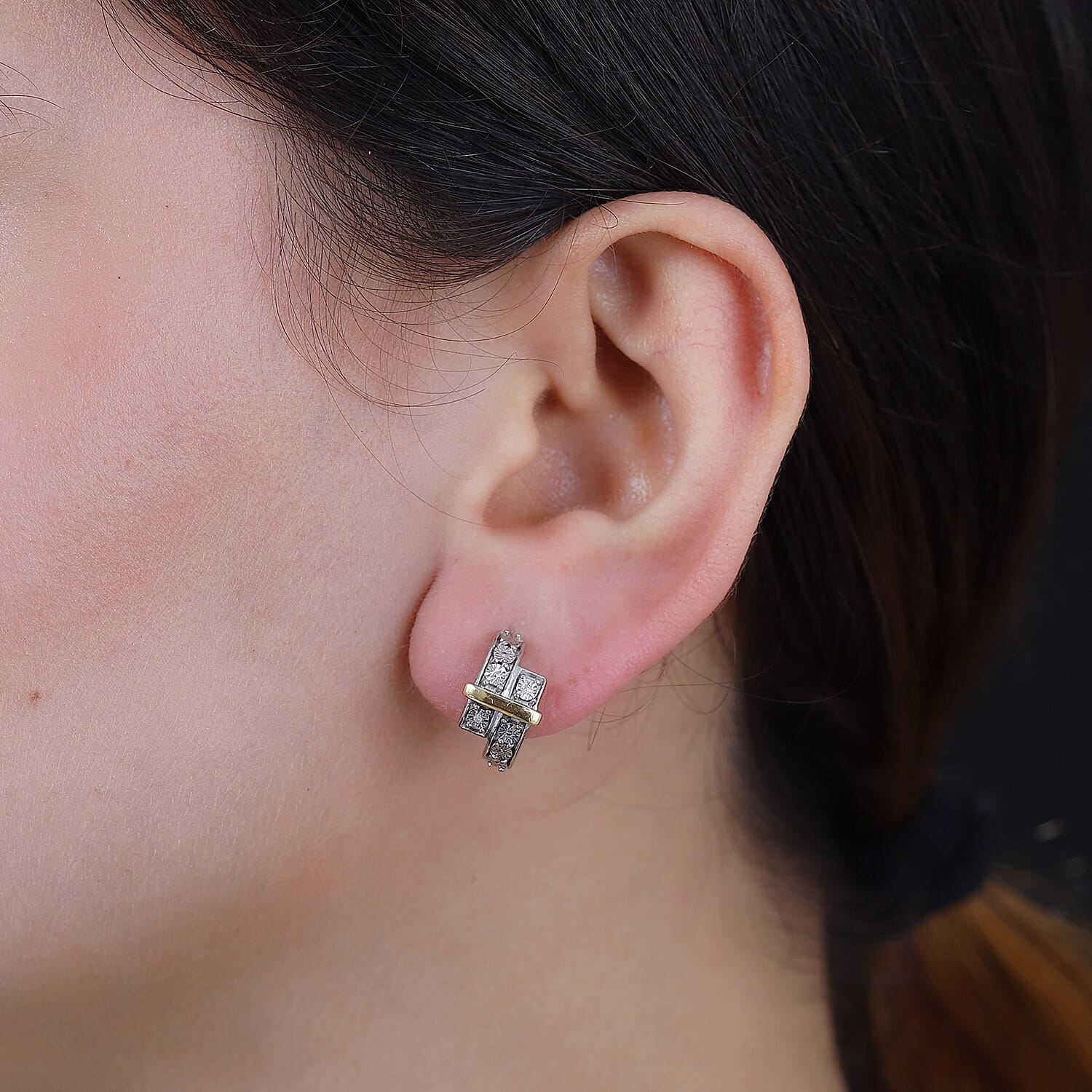 Designer Close Out - Natural White Diamond Earrings Yellow Pen Plating Design Element With Plastic Push Back. 7856706 3