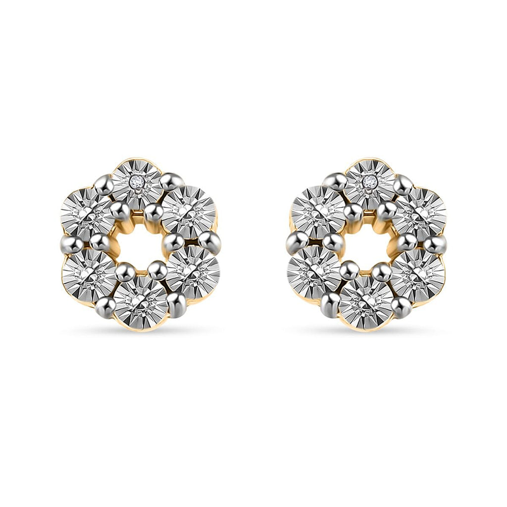 White Diamond Solitaire Stud With Push Back Earring in Yellow Gold Sterling Silver