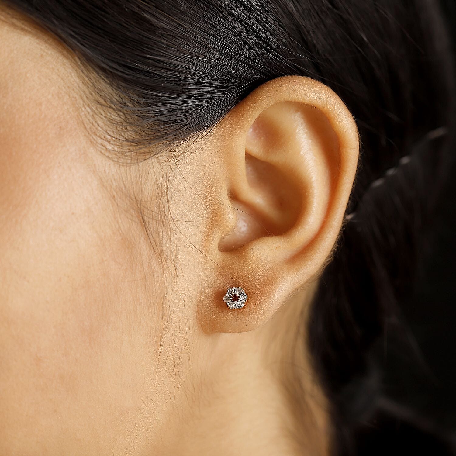 White Diamond Solitaire Stud With Push Back Earring in Yellow Gold Sterling Silver 7994863 3