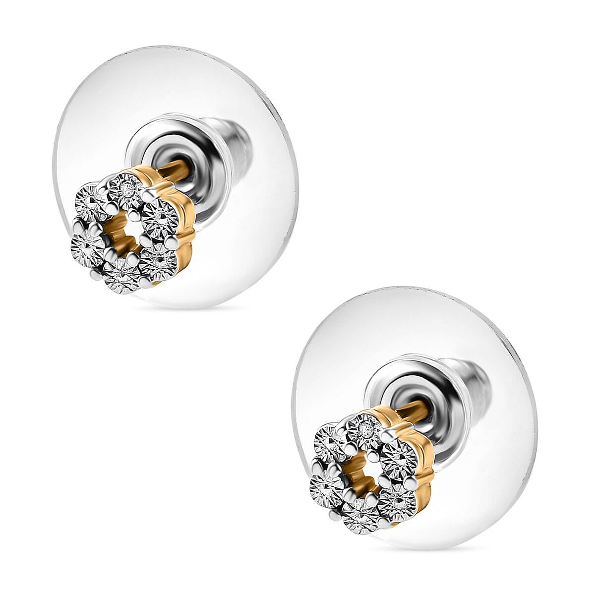 White Diamond Solitaire Stud With Push Back Earring in Yellow Gold Sterling Silver 7994863 4