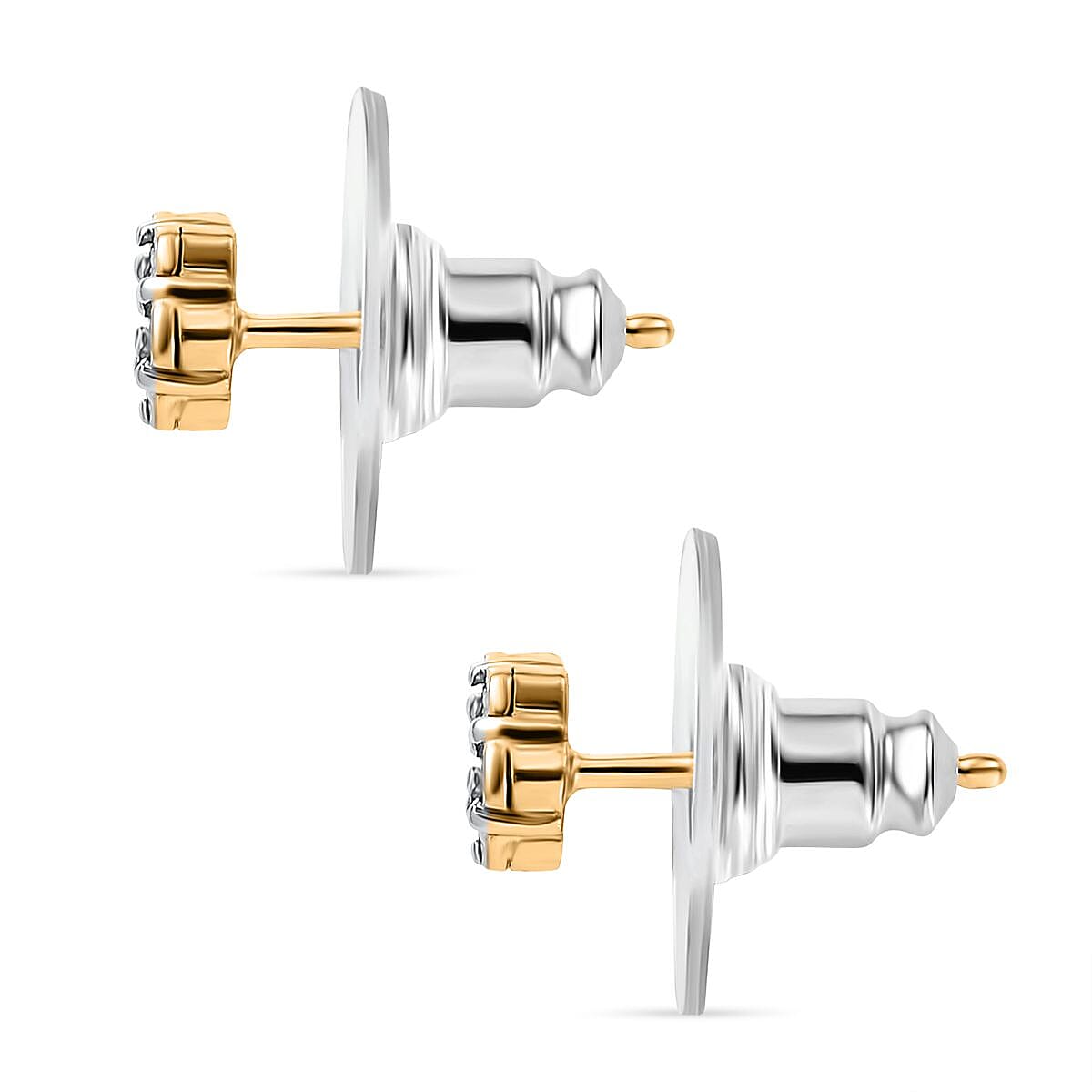 White Diamond Solitaire Stud With Push Back Earring in Yellow Gold Sterling Silver 7994863 5