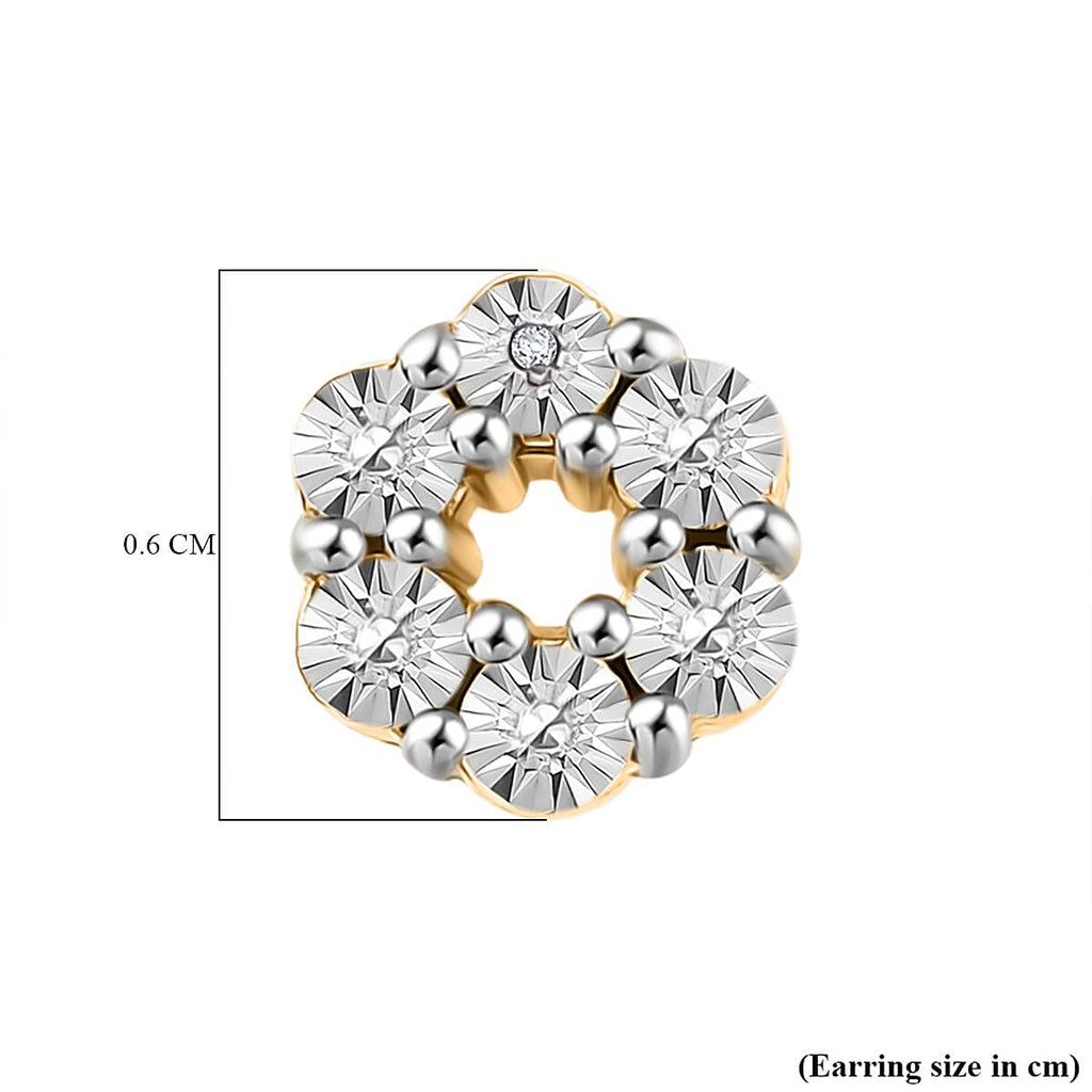 White Diamond Solitaire Stud With Push Back Earring in Yellow Gold Sterling Silver