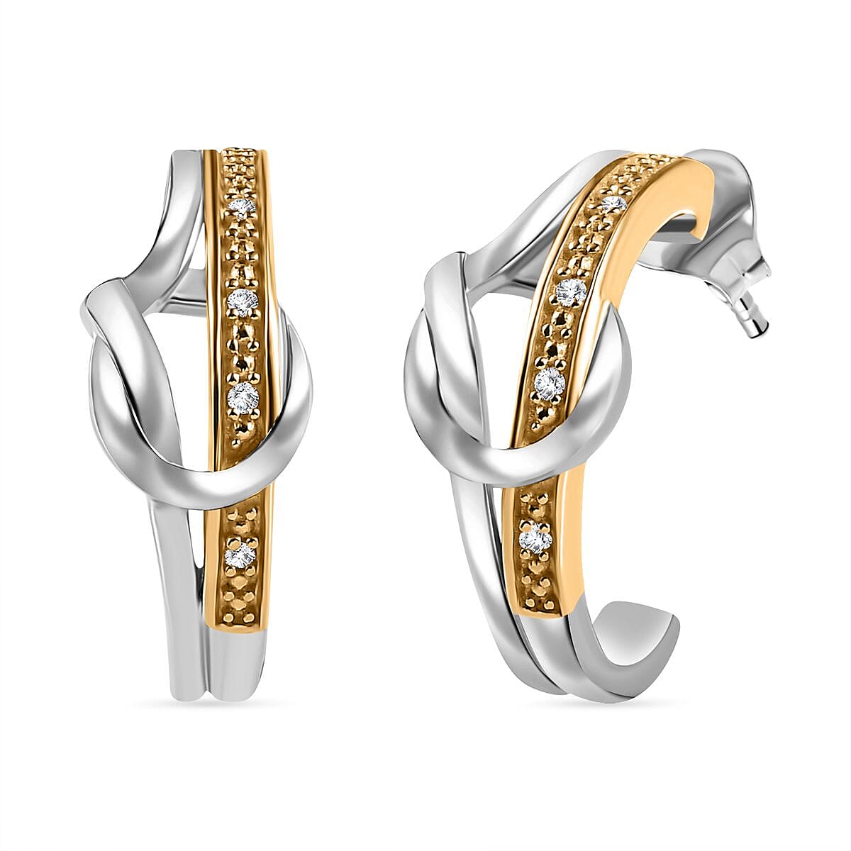 White Diamond Stud Push Back Earrings in Yellow Gold Plated &amp; Platinum Overlay Sterling Silver 7802944 0