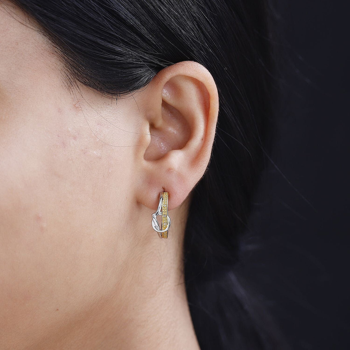 White Diamond Stud Push Back Earrings in Yellow Gold Plated &amp; Platinum Overlay Sterling Silver 7802944 3