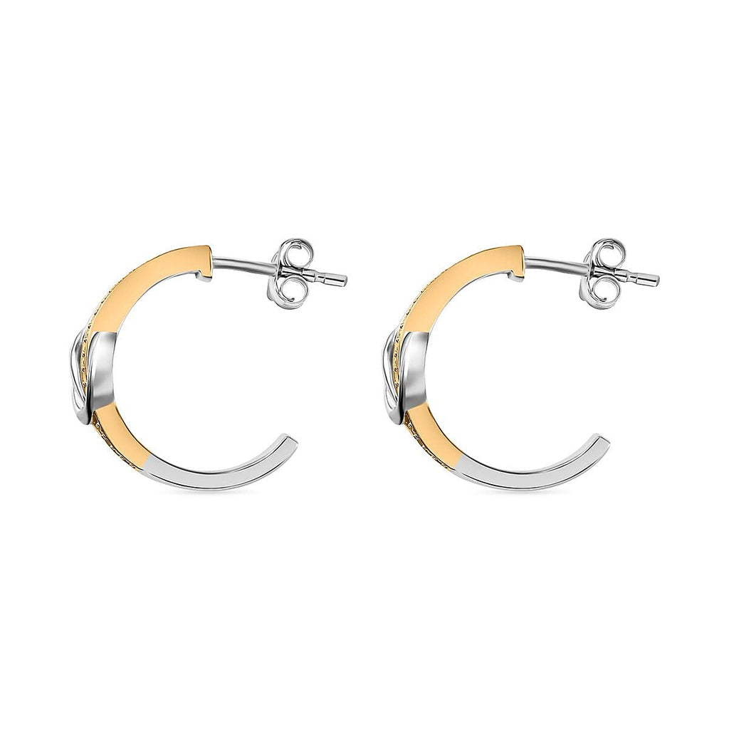 White Diamond Stud Push Back Earrings in Yellow Gold Plated & Platinum Overlay Sterling Silver