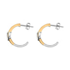 White Diamond Stud Push Back Earrings in Yellow Gold Plated & Platinum Overlay Sterling Silver