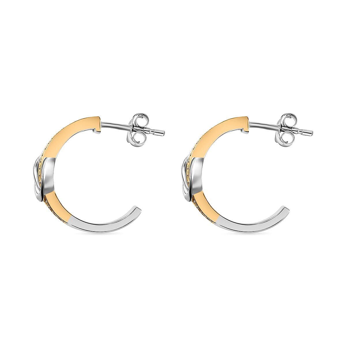 White Diamond Stud Push Back Earrings in Yellow Gold Plated &amp; Platinum Overlay Sterling Silver 7802944 4