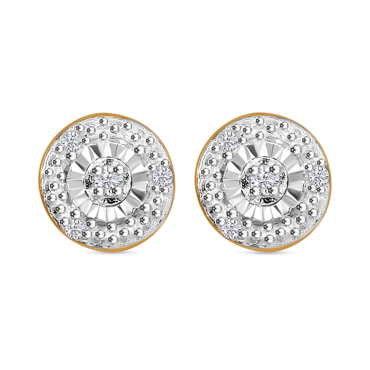 White Diamond Solitaire Stud Earring with Push Back in 18K Vermeil Yellow Gold Plated Sterling Silver 7991086 0