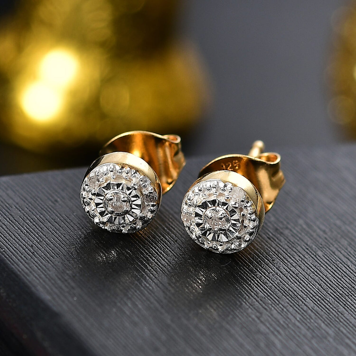 White Diamond Solitaire Stud Earring with Push Back in 18K Vermeil Yellow Gold Plated Sterling Silver 7991086 2