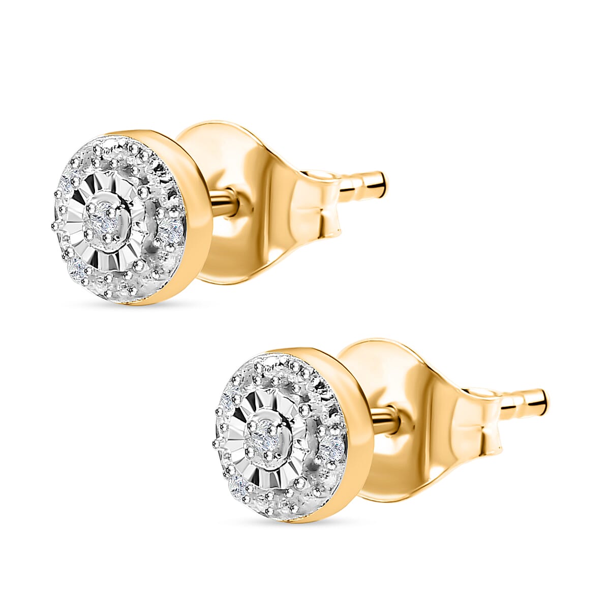 White Diamond Solitaire Stud Earring with Push Back in 18K Vermeil Yellow Gold Plated Sterling Silver 7991086 4