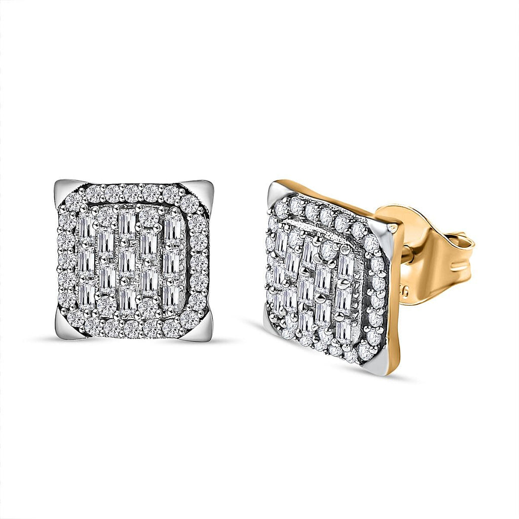 White Diamond  Solitaire Stud Push Post Earring in 18K YG Vermeil Sterling Silver 0.49 ct  0.512  Ct.