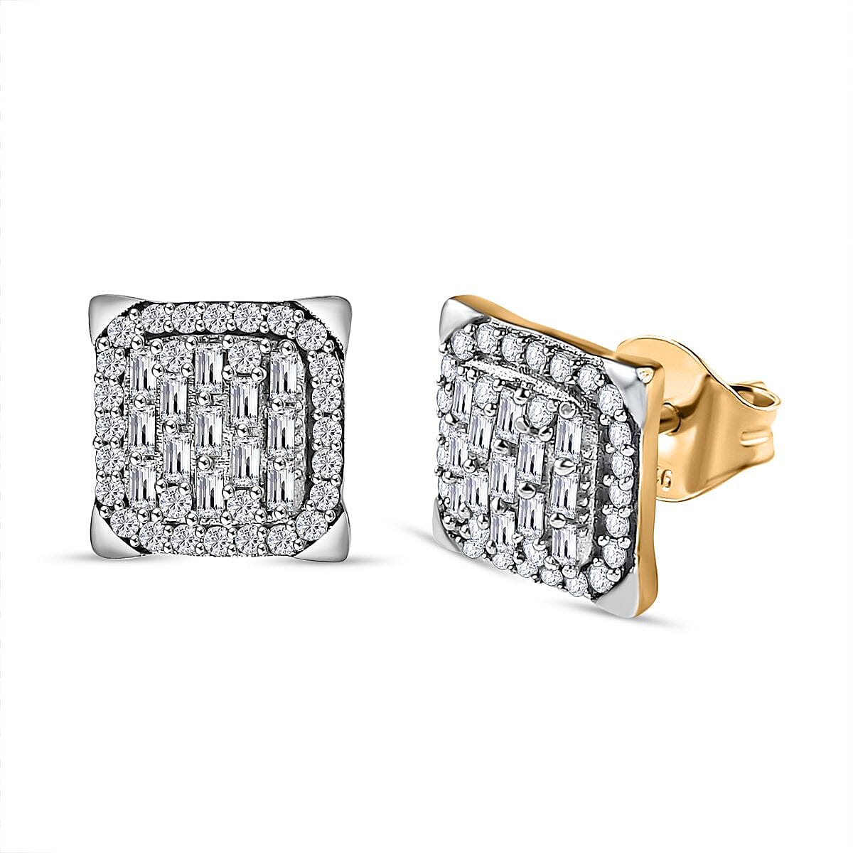 White Diamond Solitaire Stud Push Post Earring in 18K Yellow Gold Vermeil Sterling Silver 7823180 0