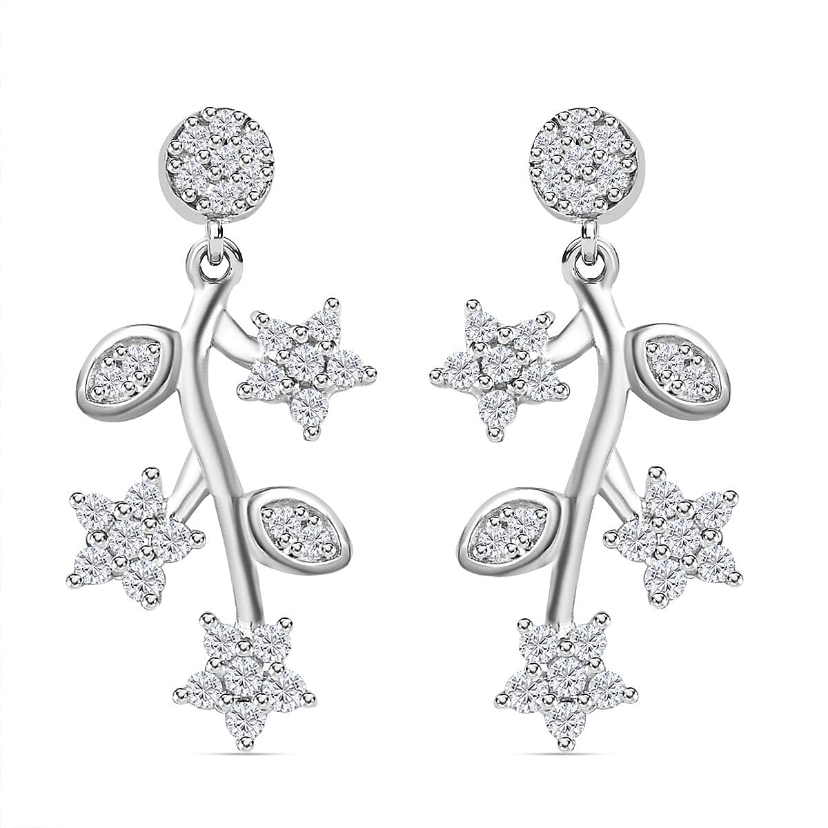 White Diamond  Solitaire Stud Push Post Earring in Platinum Overlay Sterling Silver 0.49 ct  0.506  Ct. 7648807 0