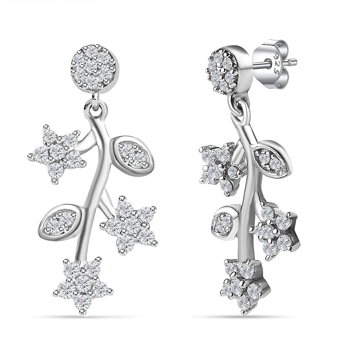 White Diamond  Solitaire Stud Push Post Earring in Platinum Overlay Sterling Silver 0.49 ct  0.506  Ct. 7648807 3