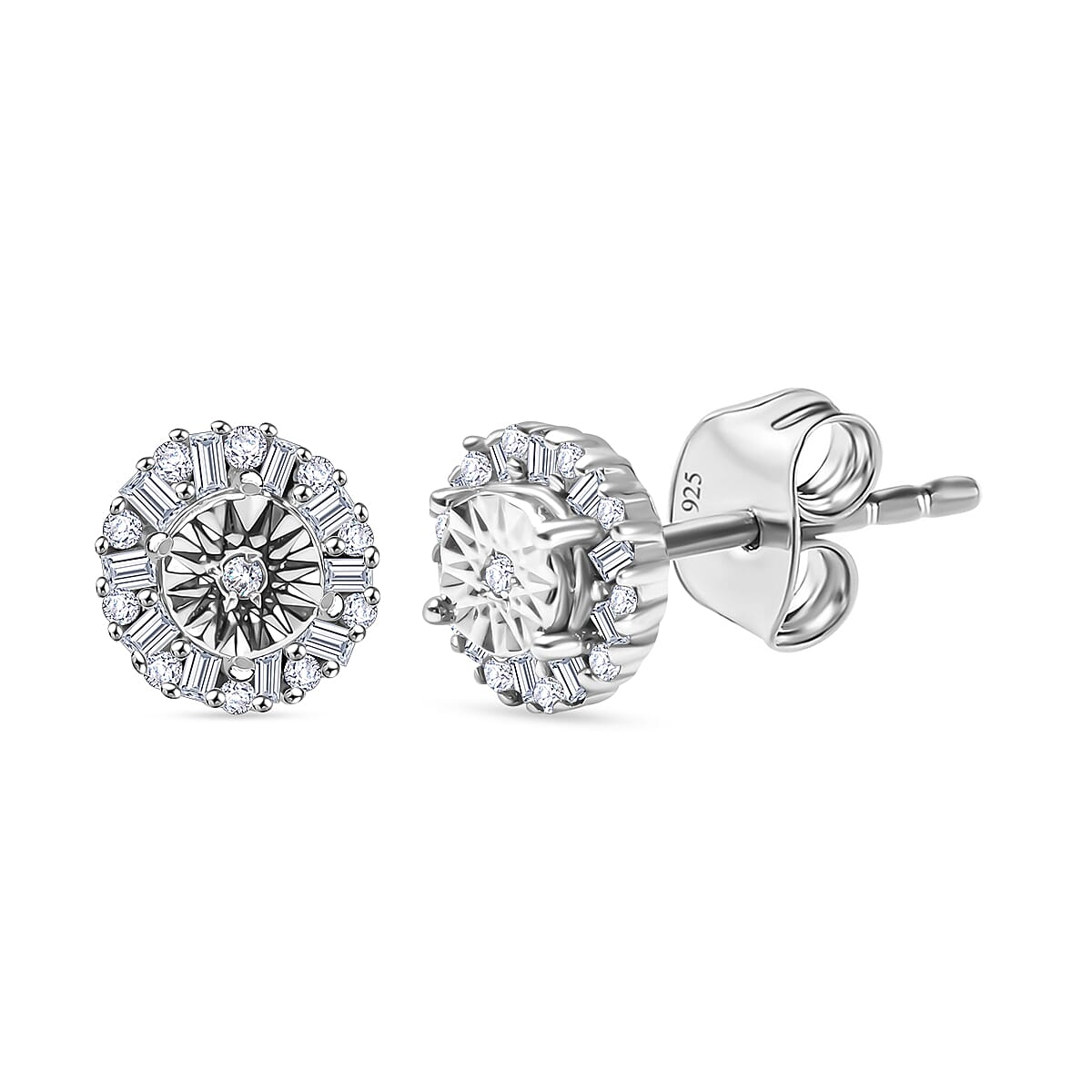 White Diamond  Solitaire Stud Push Post Earring in Platinum Overlay Sterling Silver 0.15 ct  0.168  Ct. 7648822 0