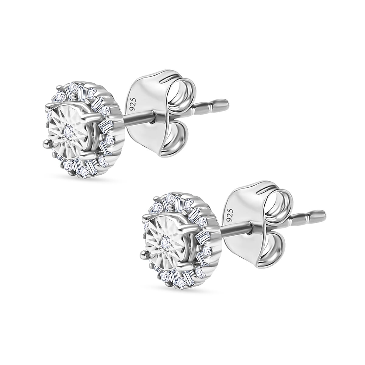 White Diamond  Solitaire Stud Push Post Earring in Platinum Overlay Sterling Silver 0.15 ct  0.168  Ct. 7648822 2
