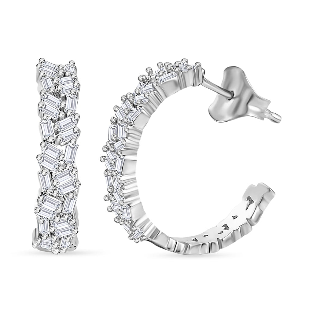 Diamond Fire Cracker Hoop Earrings in Platinum Overlay Sterling Silver