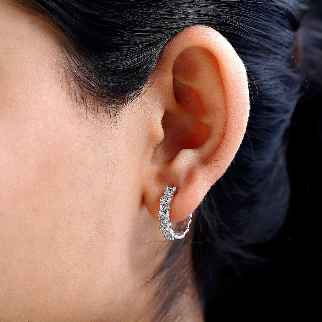 Diamond Fire Cracker Hoop Earrings in Platinum Overlay Sterling Silver