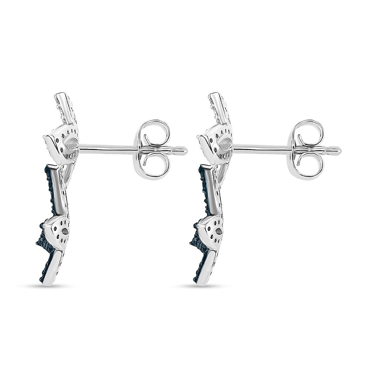 Blue Diamond, White Diamond Butterfly Push Post Earring in Rhodium Overlay Sterling Silver 0.50 Ct. 7969638 8