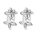 Blue & White Diamond Solitaire Stud Push Post Earring with Push Back in Rhodium Overlay Sterling Silver 0.50 Ct.