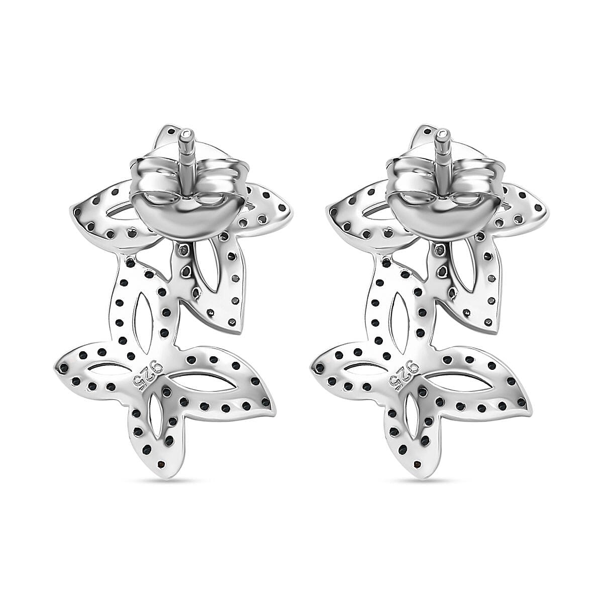 Blue Diamond, White Diamond Butterfly Push Post Earring in Rhodium Overlay Sterling Silver 0.50 Ct. 7969638 10