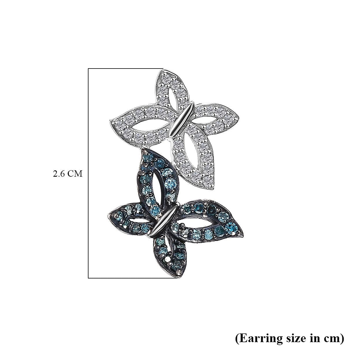 Blue Diamond, White Diamond Butterfly Push Post Earring in Rhodium Overlay Sterling Silver 0.50 Ct. 7969638 12