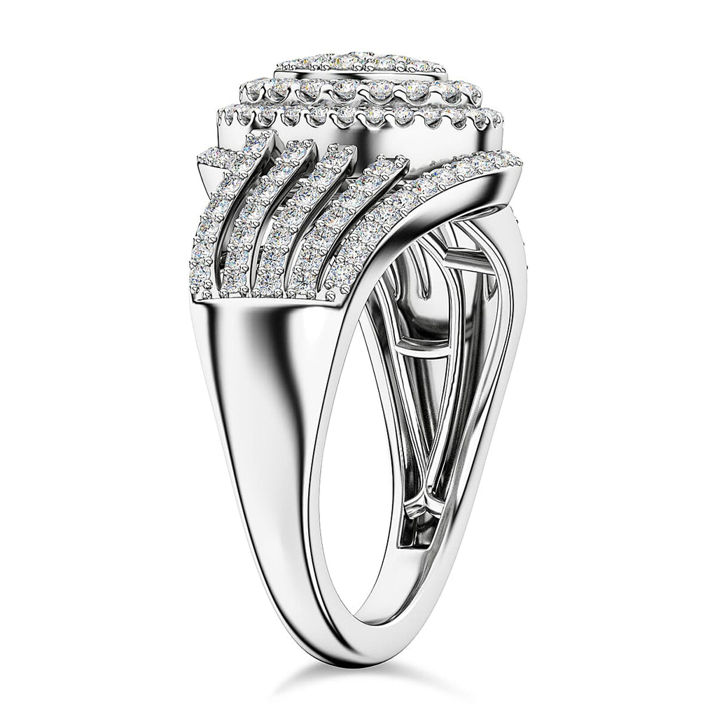 White Diamond Cluster Ring in Rhodium Overlay Sterling Silver,  Silver Wt. 5 Gms 1.015  Ct.