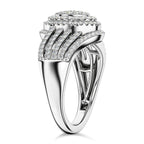 White Diamond Cluster Ring in Rhodium Overlay Sterling Silver,  Silver Wt. 5 Gms 1.015  Ct.