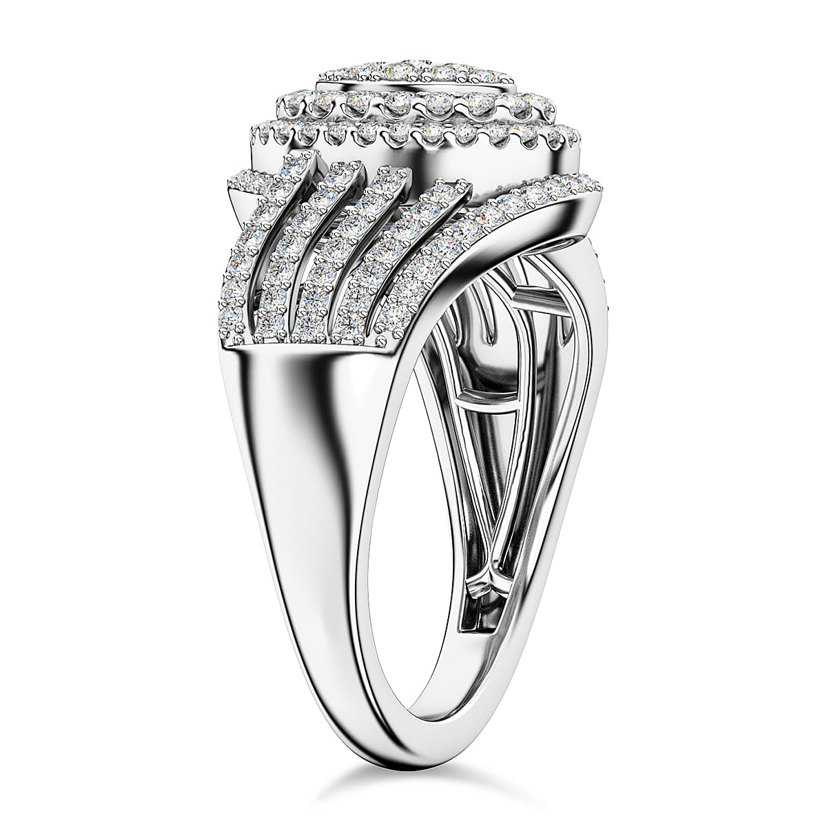 White Diamond Swirl Cluster Ring in Rhodium Overlay Sterling Silver 1.01  Ct. 7897708 3