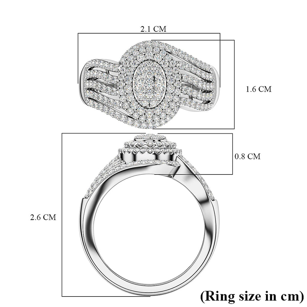 White Diamond Cluster Ring in Rhodium Overlay Sterling Silver,  Silver Wt. 5 Gms 1.015  Ct.