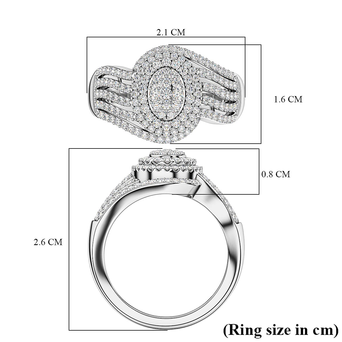 White Diamond Swirl Cluster Ring in Rhodium Overlay Sterling Silver 1.01  Ct. 7897708 5