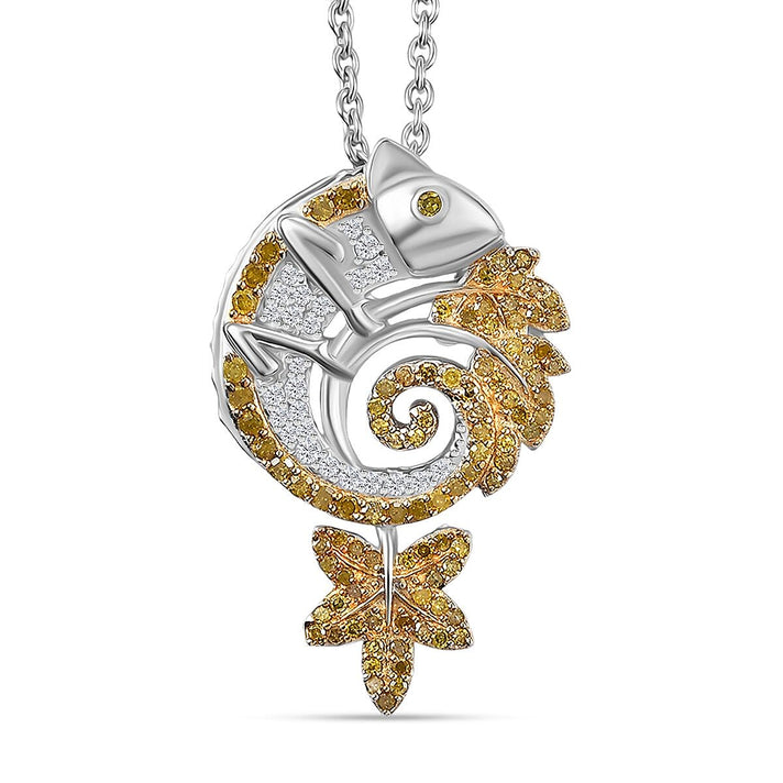 Natural White and Yellow Diamond Chameleon Pendant with Chain (Size 20) in Rhodium Overlay Sterling Silver 0.50 Ct. 4325838 1