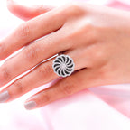 White and Black Diamond Floral Cluster Ring in Platinum Overlay Sterling Silver 0.95 Ct, Silver Wt. 6.19 Gms